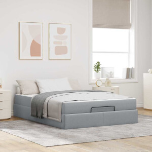 vidaXL Bedframe met matras 2 pcs Lichtgrijs Stof