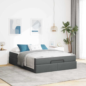 vidaXL Bedframe met matras 2 pcs Dim Grijs Stof