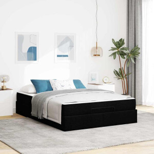 vidaXL Bedframe met matras 2 pcs Zwart Stof