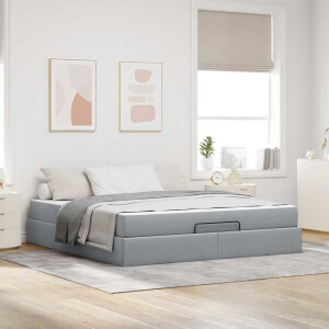 vidaXL Bedframe met matras 2 pcs Lichtgrijs Stof