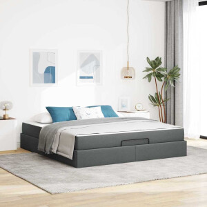 vidaXL Bedframe met matras 2 pcs Dim Grijs Stof