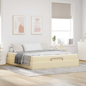 vidaXL Bedframe met matras 2 pcs Crème Stof