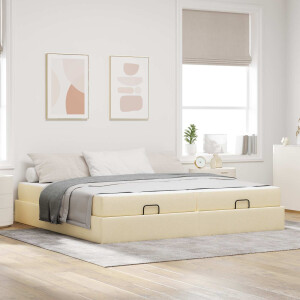 vidaXL Bedframe met matras met matras 2 pcs Crème Stof