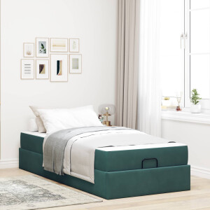 vidaXL Bedframe met matras met matras 2 pcs Groen Fluweel
