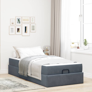 vidaXL Bedframe met matras met matras 2 pcs Dim Grijs Fluweel