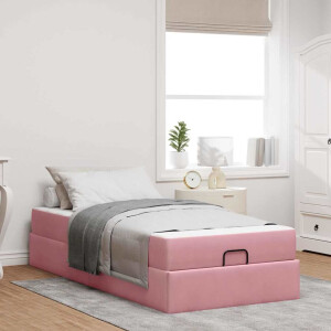 vidaXL Bedframe met matras met opslag Roze 100 x 200 cm Fluweel