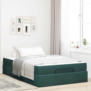 vidaXL Bedframe met matras met matras 2 pcs Groen Fluweel