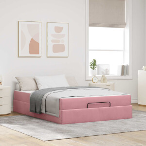 vidaXL Bedframe met matras met matras 2 pcs Roze Fluweel