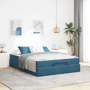 vidaXL Bedframe met matras 2 pcs Blauw Fluweel