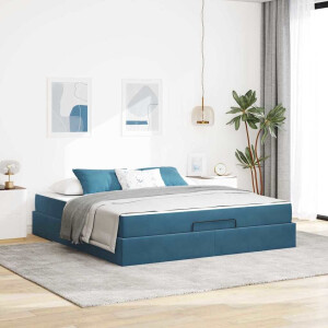 vidaXL Bedframe met matras met matras 2 pcs Blauw Fluweel