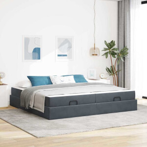 vidaXL Bedframe met matras met matras 2 pcs Dim Grijs Fluweel