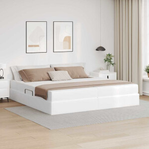 vidaXL Opslag bed met matras met matras met opslag 2 pcs Wit Leer