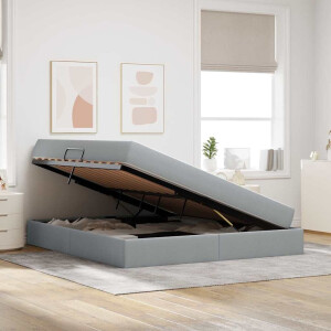 vidaXL Opbergbed met matras Lichtgrijs 160 x 200 cm Polyester
