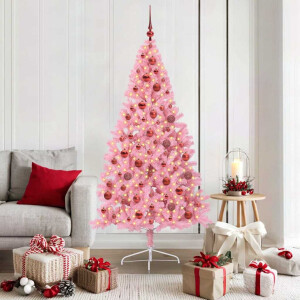 vidaXL Kunstmatig Voorverlicht Kerstboom met 300 LED Roze 180 cm PVC
