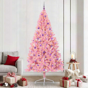 vidaXL Kunstmatig Voorverlicht Kerstboom met 300 LED Roze 240 cm PVC