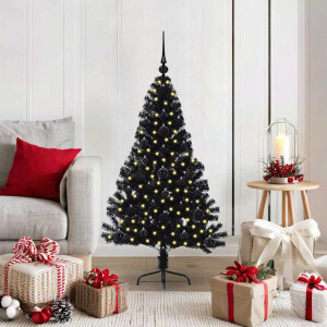 vidaXL Kunstmatig Voorverlicht Kerstboom met 150 LED Zwart 120 cm PVC