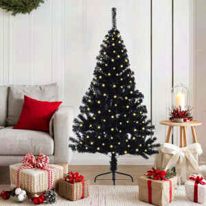 vidaXL Kunstmatig Voorverlicht Kerstboom met 150 LED Zwart 150 cm PVC