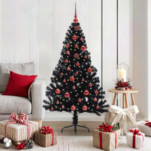 vidaXL Kunstmatig Voorverlicht Kerstboom met 150 LED Zwart 150 cm PVC