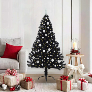 vidaXL Kunstmatig Voorverlicht Kerstboom met 150 LED Zwart 150 cm PVC