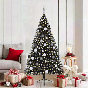 vidaXL Kunst Kerstboom met verlichting met 300 LED Zwart 180 cm PVC
