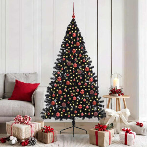 vidaXL Kunstmatig Voorverlicht Kerstboom met 300 LED Zwart 180 cm PVC