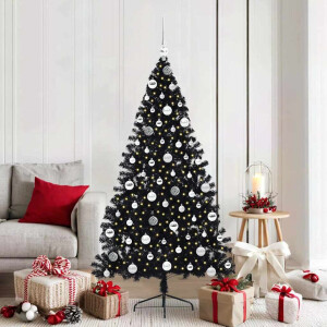 vidaXL Kunstmatig Voorverlicht Kerstboom met 300 LED Zwart 180 cm PVC