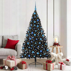 vidaXL Kunstmatig Voorverlicht Kerstboom met 300 LED Zwart 180 cm PVC