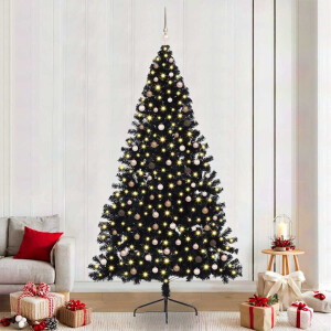 vidaXL Kunst Kerstboom met verlichting met 300 LED Zwart 240 cm PVC