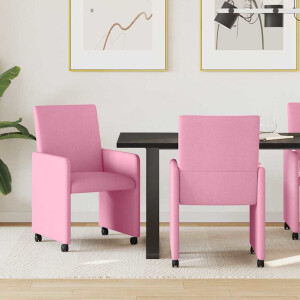 vidaXL Dining Stoelen met Wielen 2 pcs Roze 57 x 66 x 94 cm Stof