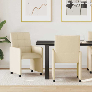 vidaXL Dining Stoelen met Wielen 2 pcs Crème 58 x 65 x 94 cm Stof