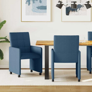 vidaXL Dining Stoelen met Wielen 2 pcs Blauw 58 x 65 x 94 cm Stof