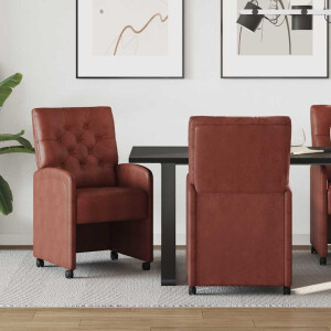vidaXL Eetkamerstoelen met Wieltjes 2 pcs Glanzend bruin Kunstleer