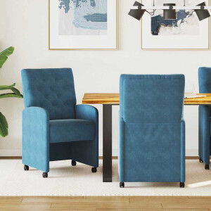vidaXL Dining Stoelen met Wielen 2 pcs Blauw 58 x 67 x 97 cm Fluweel