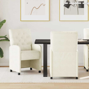 vidaXL Dining Stoelen met Wielen 2 pcs Crème 58 x 67 x 97 cm Fluweel
