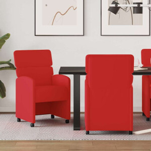 vidaXL Dining Stoelen met Wielen 2 pcs Rood 58 x 65 x 98 cm Kunstleer