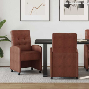 vidaXL Eetkamerstoelen met Wieltjes 2 pcs Glanzend bruin Kunstleer