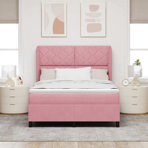 vidaXL Boxspringbed met hoofdeinde Roze 190 x 140 cm Fluweel