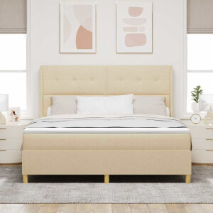 vidaXL Boxspringbed met matras met hoofdeinde Crème 180 x 200 cm Stof