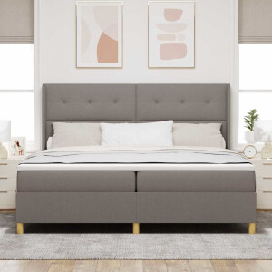 vidaXL Boxspringbed met matras met hoofdeinde Taupe 200 x 200 cm Stof