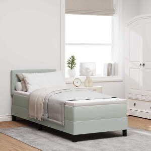 vidaXL LED Box Spring Bed met matras Lichtgrijs 80 x 200 cm Fluweel