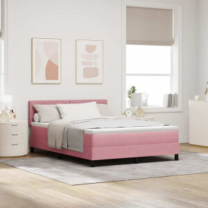 vidaXL LED Box Spring Bed met matras met LED Roze 140 x 200 cm Fluweel