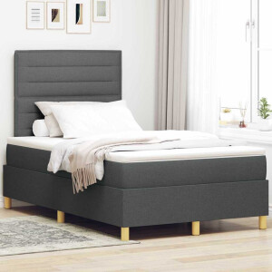 vidaXL LED Box Spring Bed met matras Donkergrijs 120 x 190 cm Stof