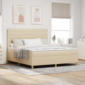 vidaXL LED Box Spring Bed met matras Crème 180 x 200 cm Stof