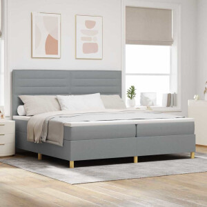 vidaXL LED Box Spring Bed met matras Lichtgrijs 200 x 200 cm Stof