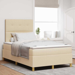 vidaXL LED Box Spring Bed met matras Crème 120 x 190 cm Stof