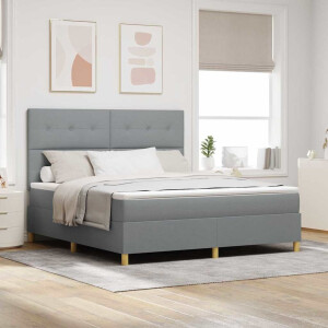 vidaXL LED Box Spring Bed met matras Lichtgrijs 180 x 200 cm Stof