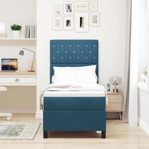 vidaXL LED Box Spring Bed met matras Donkerblauw 80 x 200 cm Stof