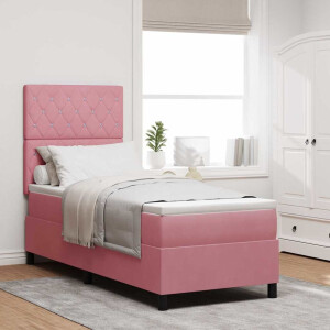 vidaXL LED Box Spring Bed met matras Roze 80 x 200 cm Fluweel