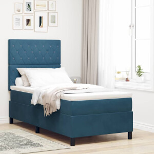 vidaXL LED Box Spring Bed met matras Donkerblauw 90 x 200 cm Fluweel