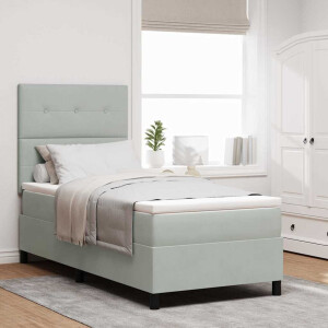 vidaXL LED Box Spring Bed met matras Lichtgrijs 90 x 190 cm Fluweel